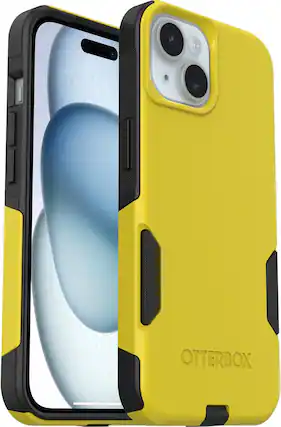 Front. OtterBox - OtterBox - Commuter Series Hard Shell Case for Apple iPhone 17e, Apple, iPhone 16e, iPhone 15, iPhone 14, & iPhone 13 - Night Reverse (Yellow & Black).