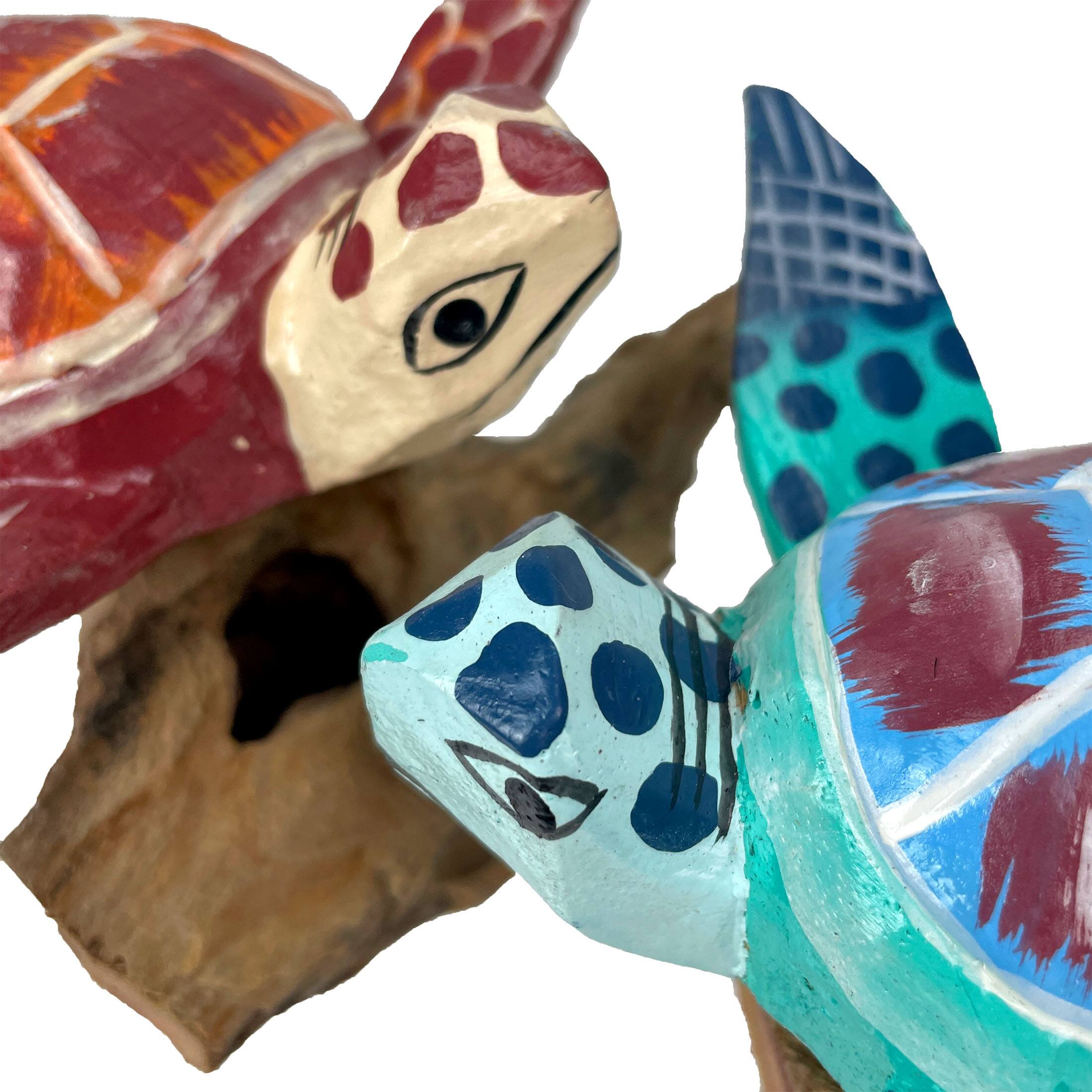 Alt View 2. Chesapeake Bay - Handcrafted Sea Turtle Sculptures Set of 2, Coastal Wood Art, Ocean Home Decor - Multicolored.