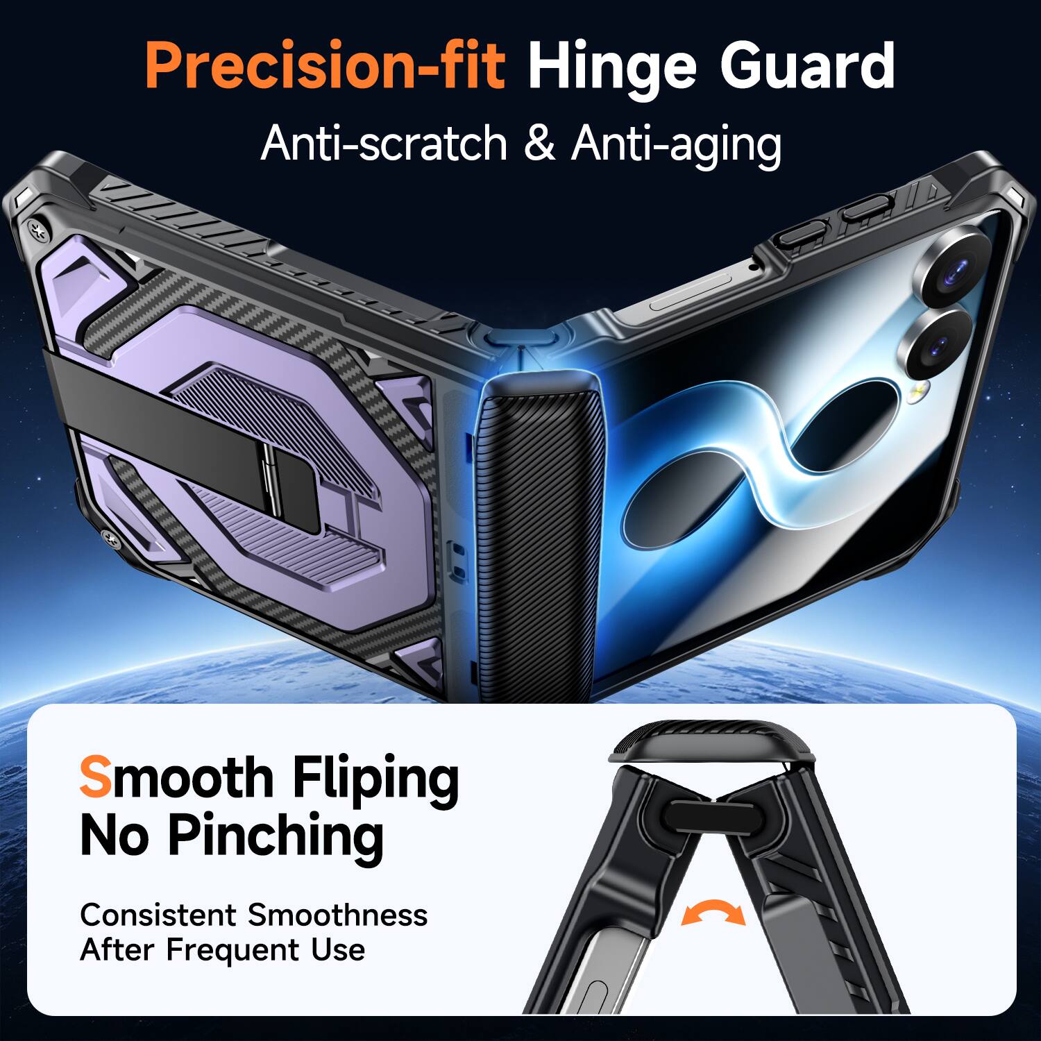 Precision-fit Hinge Guard  
Anti-scratch & Anti-aging  

Smooth Flipping  
No Pinching  
Consistent Smoothness After Frequent Use