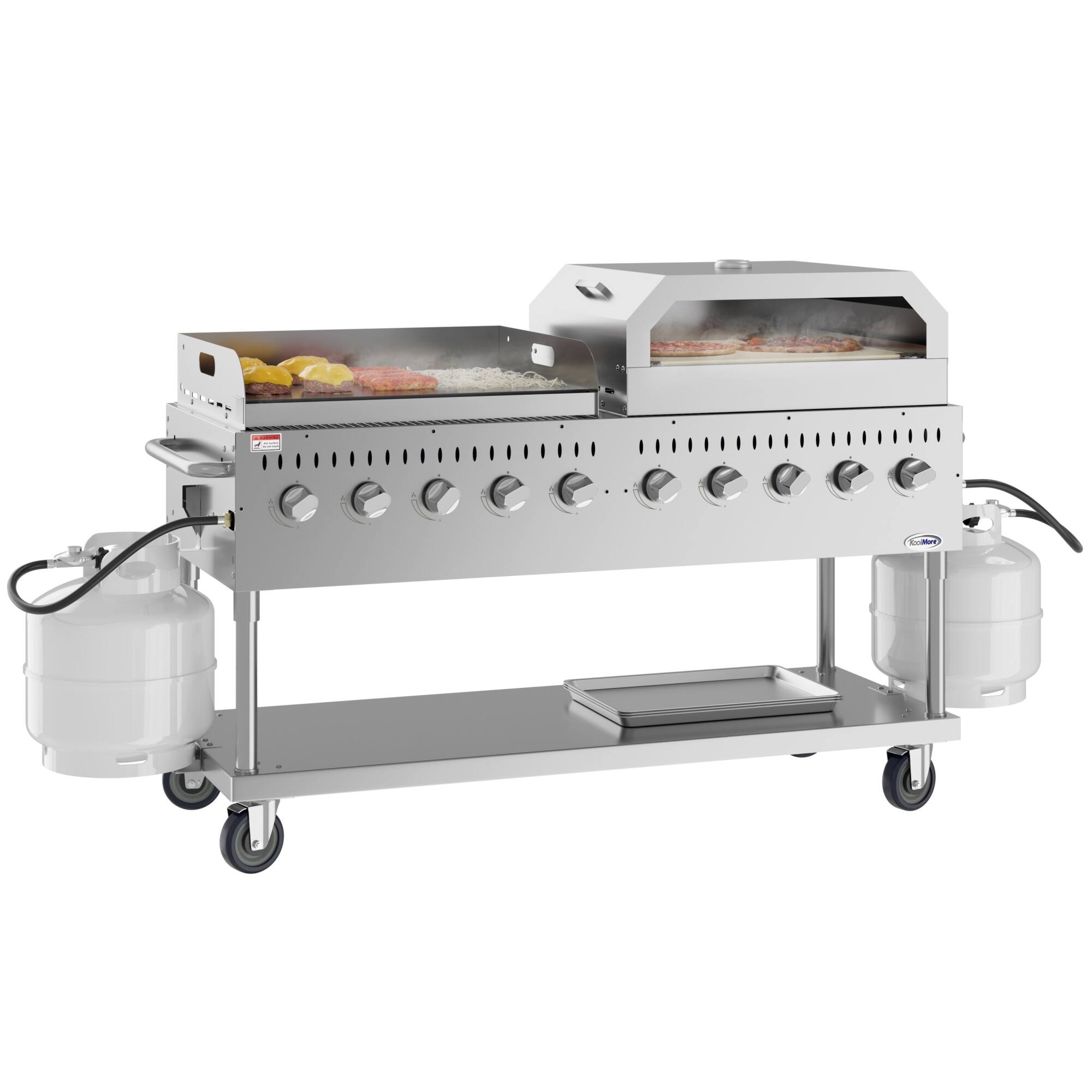 Angle. Koolmore - 72 in. Full Stainless Steel Commercial Outdoor Propane Gas Grill with 36 in. Griddle and 36 in.Pizza Oven, - Stainless Steel.
