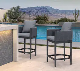 PURPLE LEAF - Outdoor Counter Height Stool Set of 2 Aluminum Modern Olefin Barstools with Backrest Pillow for Garden Balcony Lawn - Grey & Square Base-Counter Stool