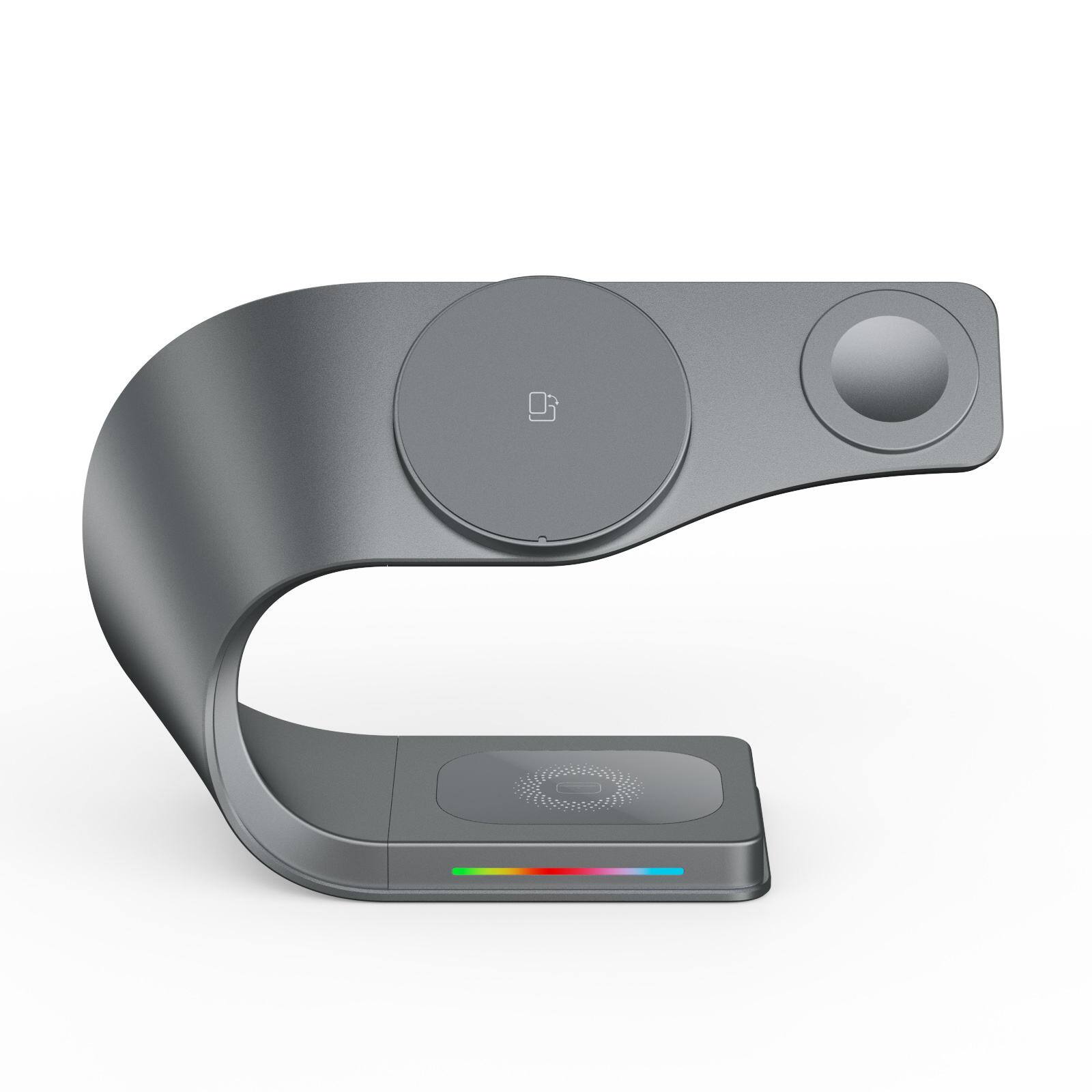 Front. Cluzine - 15W Fast 4-in-1 Wireless Charger with Metal Stand, for Phone Earbuds Watch.