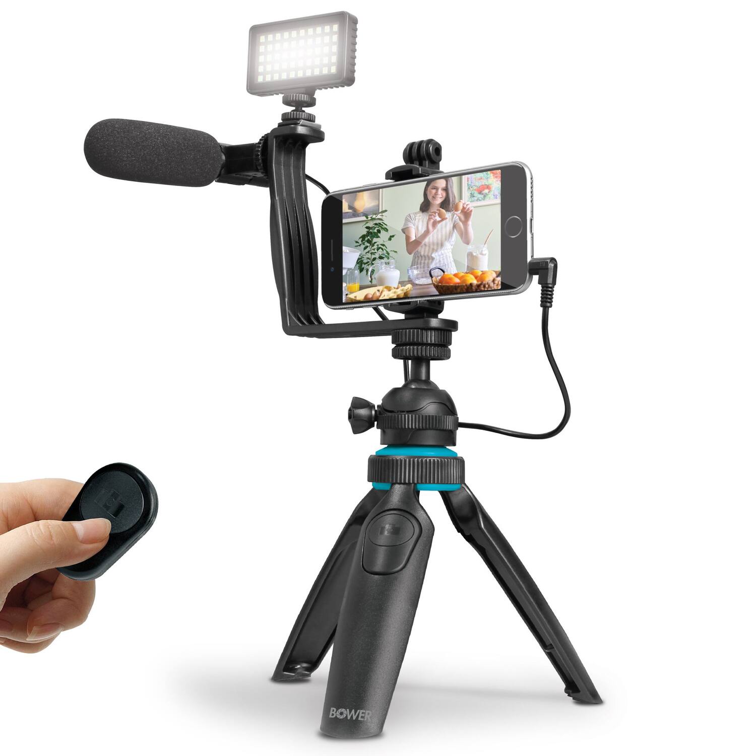 Angle. Bower - Smart Photo Vlogger Kit with LED, Microphone, Remote - Black.