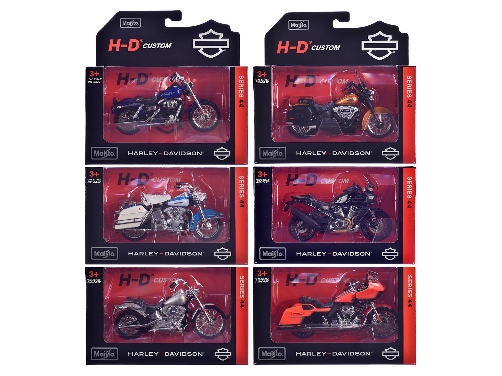 Harley-Davidson Motorcycles 6 piece Set Series 44 1/18 Diecast Models by Maisto - Multicolor