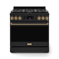 36 in. Wide 6 Burner Gordon Ramsay Series by Thor Kitchen 6.0 Cu. Ft Freestanding Gas Range with Bronze Hardware - Black