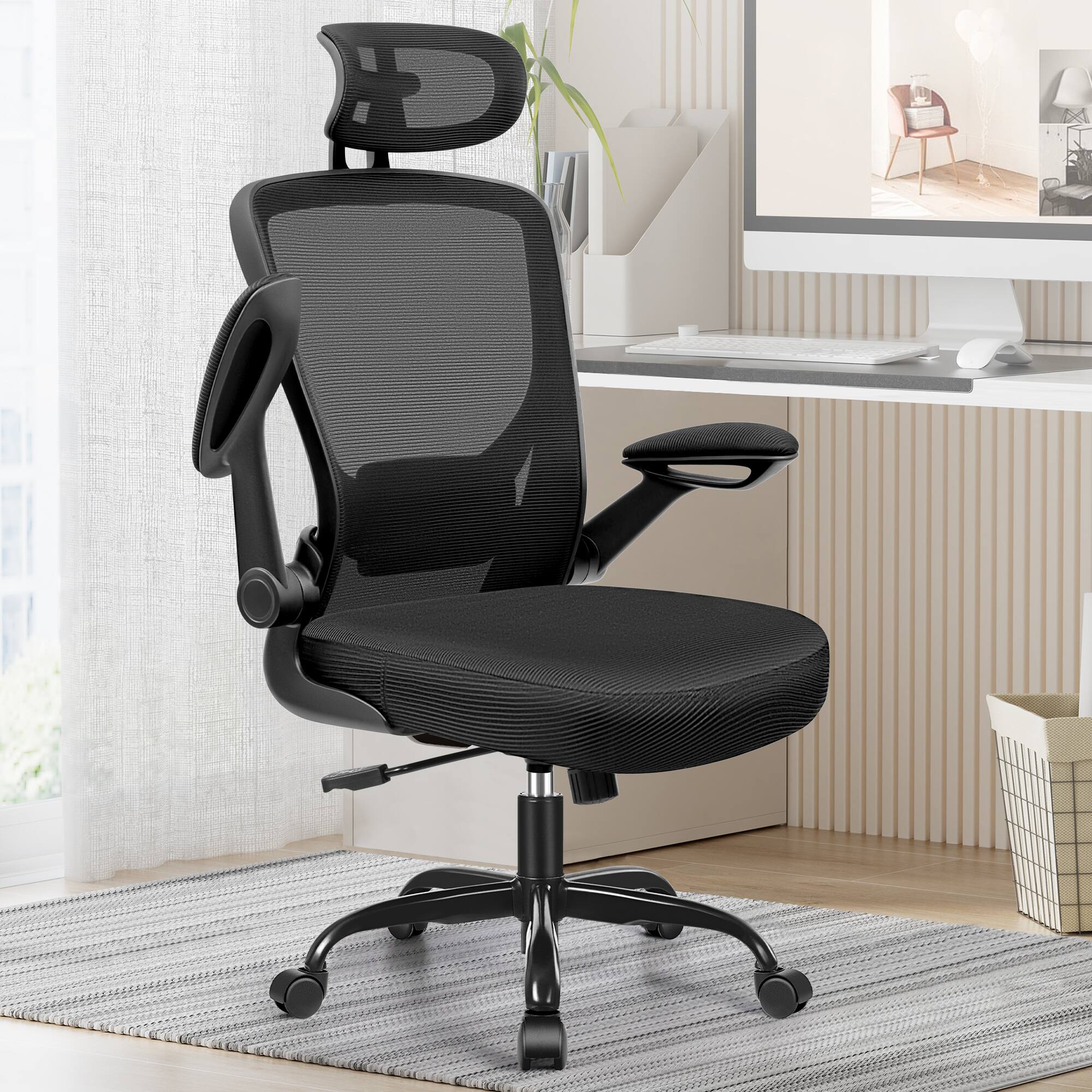 Angle. Brick Attic - Ergonomic Office Chair with Headrest and Folding Armrests, Providing Lumbar Support, Swivel, and Height Adjustable. - Black.