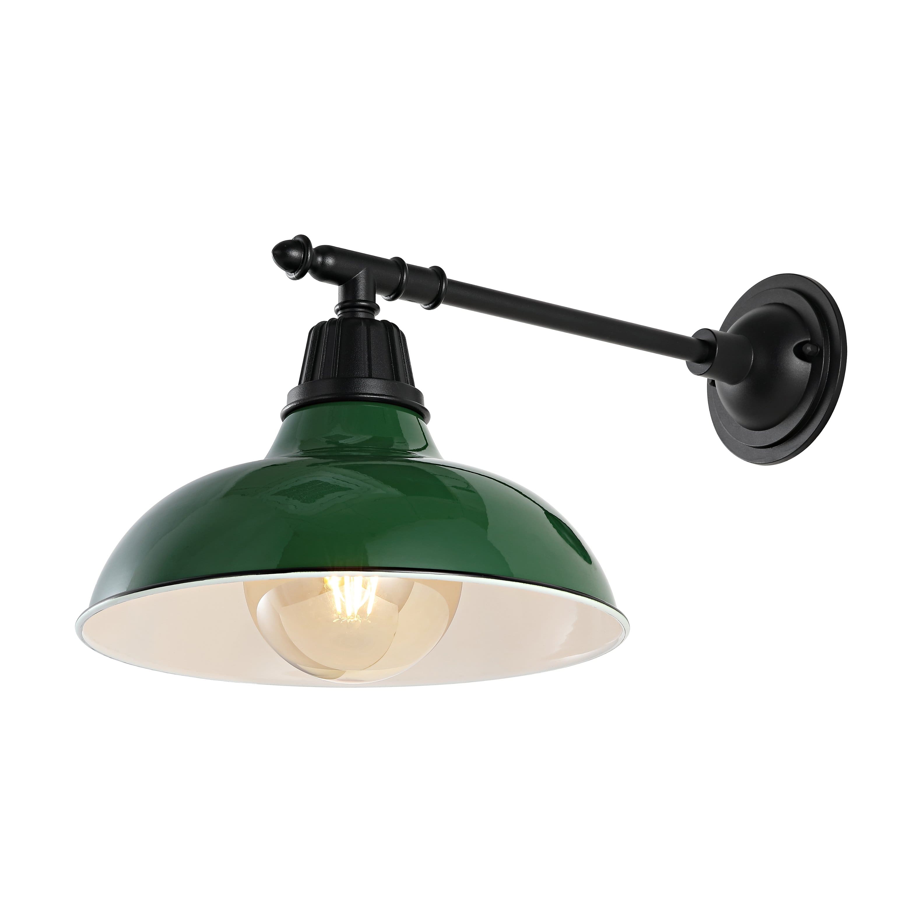Jonathan Y - Wallace 12.25" 1-Light Farmhouse Industrial Indoor/Outdoor Iron LED Victorian Arm Outdoor Sconce, Green - Green/Black