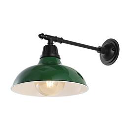 Jonathan Y - Wallace 12.25" 1-Light Farmhouse Industrial Indoor/Outdoor Iron LED Victorian Arm Outdoor Sconce, Green - Green/Black