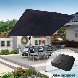 PURPLE LEAF - 10' X 13' Aluminum Outdoor Patio Cantilever Umbrella Offset 360° Rotation Umbrella with Base for Garden Deck Pool - Black