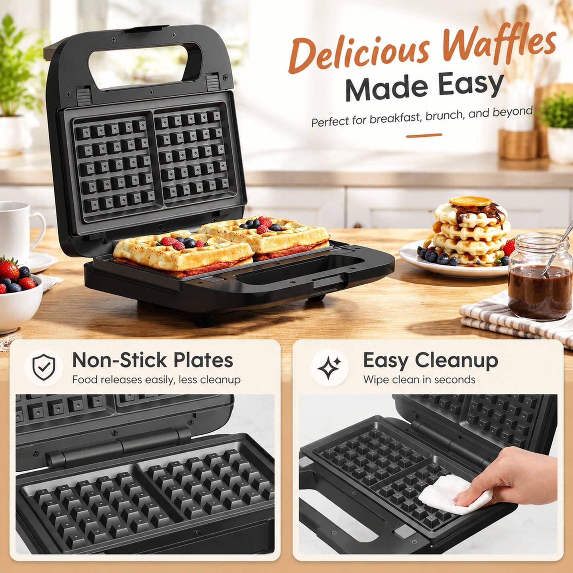 Delicious Waffles Made Easy for breakfast, brunch, and beyond

Non-Stick Plates
Food releases easily, less cleanup

Easy Cleanup
Wipe clean in seconds