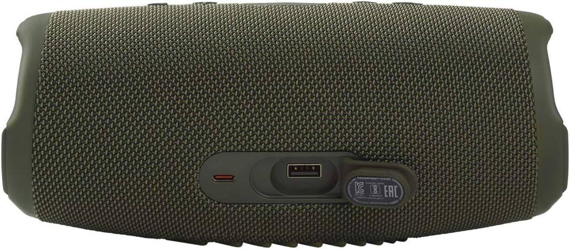 Left. JBL - JBL Charge 5 Portable Waterproof Bluetooth Speaker with Winguard Travel Case (Green) - Green.