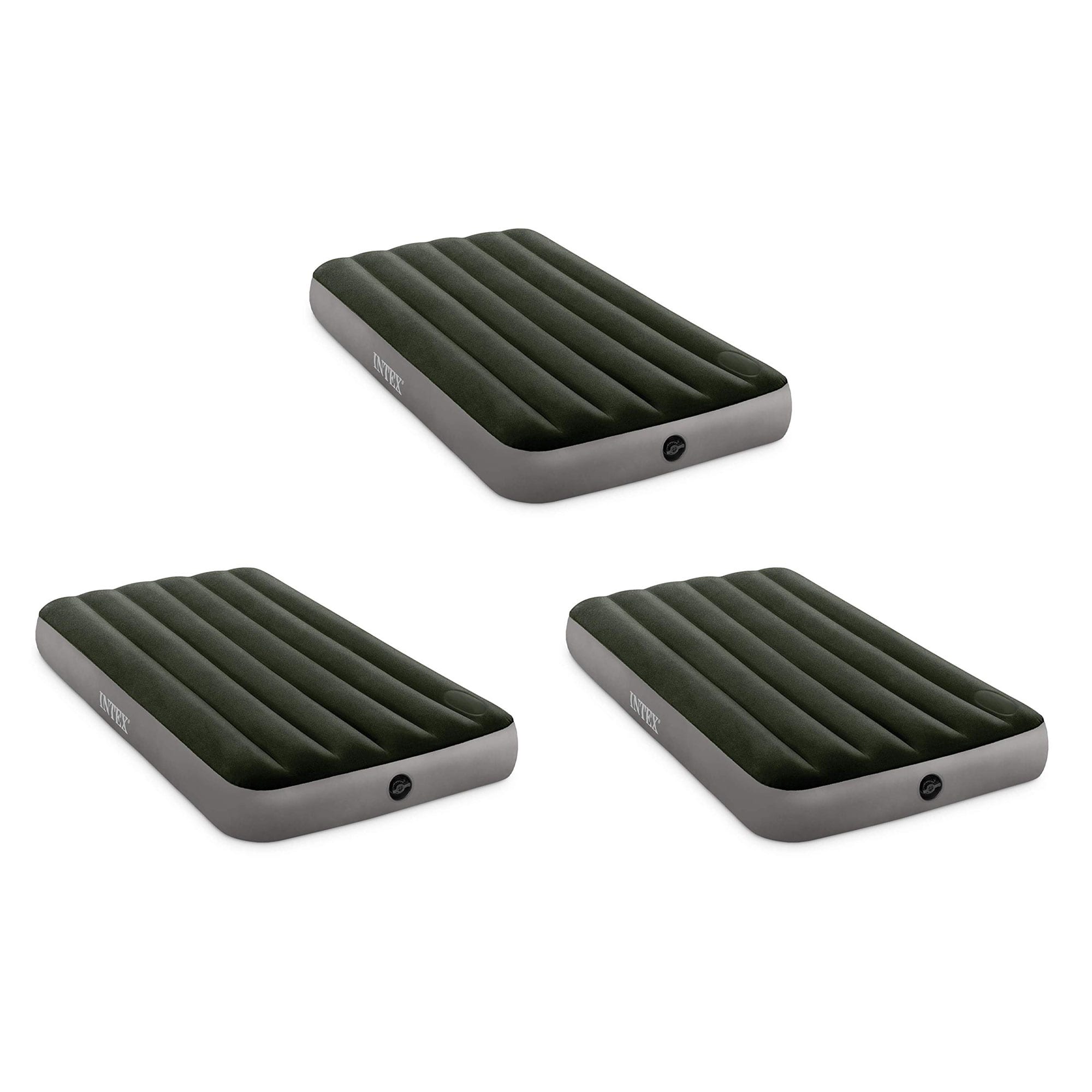Intex - Dura-Beam Series Downy Airbed with Built-In Foot Pump, Queen Size (3 Pack) - Gray