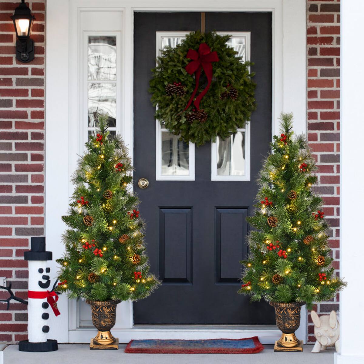 Alt View 15. Costway - 5ft Pre-Lit Christmas Entrance Tree In Urn w/100 LED Light Red Berries Pine Cone - Green.