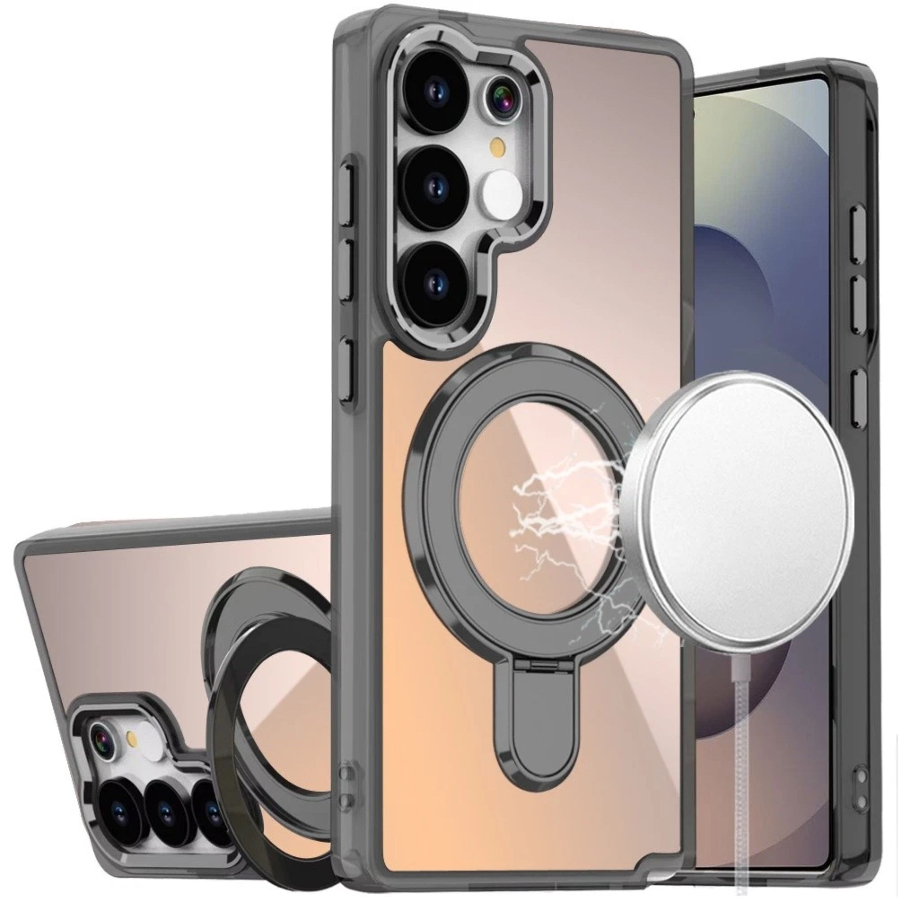 Kitcheniva - Radiant Chrome Magnetic Circle Stand Plus Tempered Glass For Samsung S25 Ultra - Black price history on PriceWatchPro