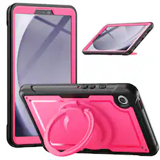 Front. Dteck - Heavy Duty Shockproof Case for Samsung Galaxy Tab A9 8.7-Inch Built-in Kickstand,Rugged Cover with Shoulder Strap - Rose.