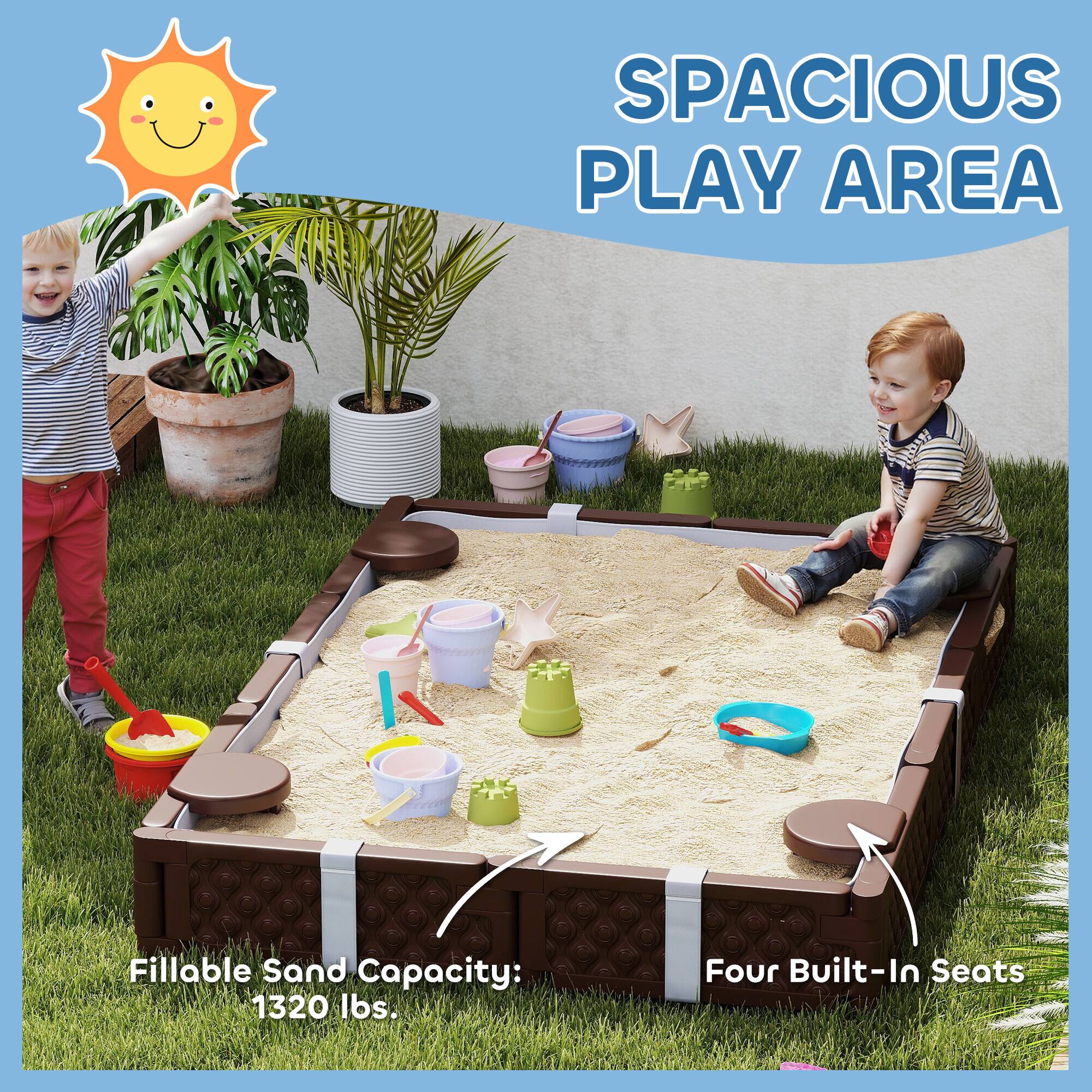 SPACIOUS PLAY AREA

Fillable Sand Capacity: 1320 lbs.

Four Built-In Seats