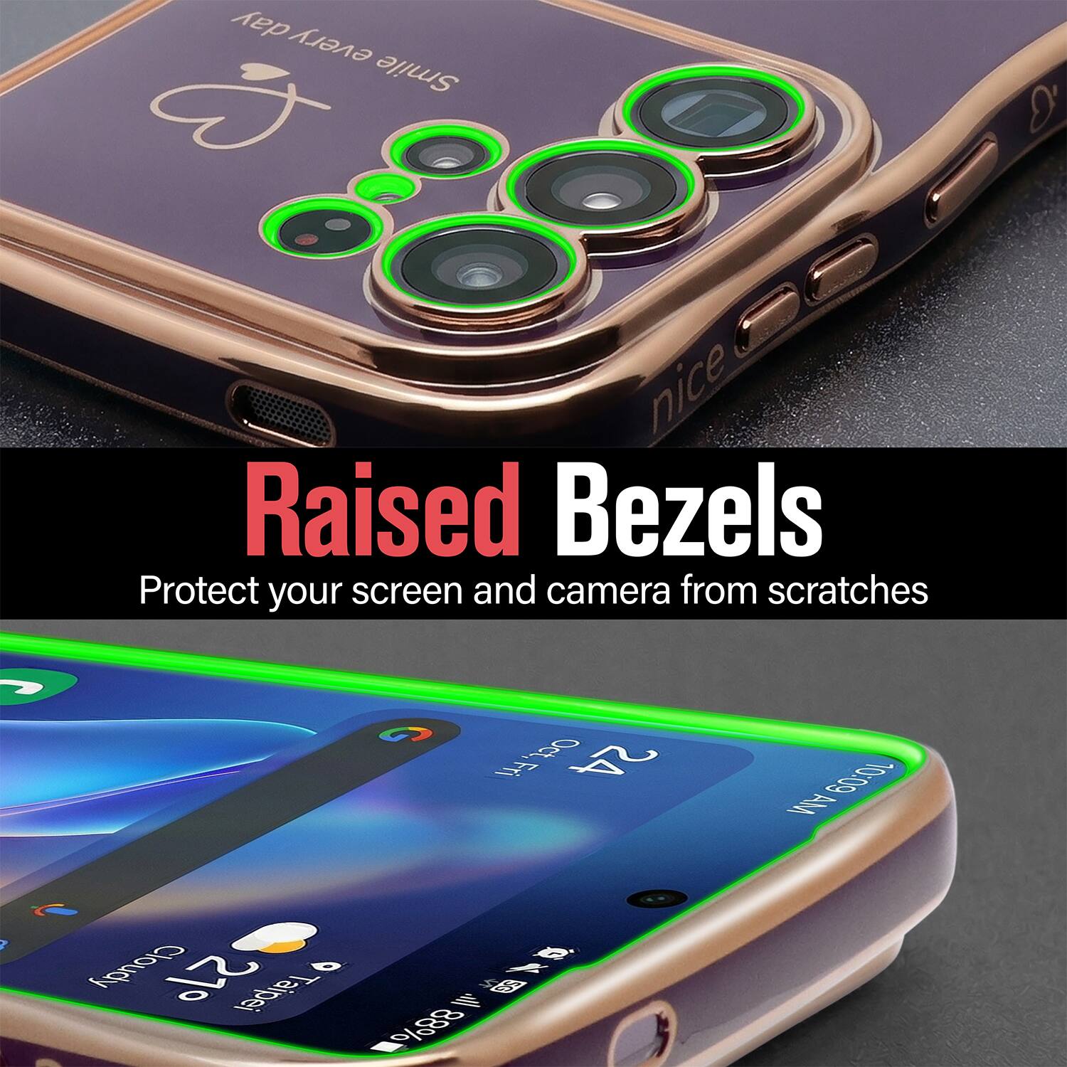 Raised Bezels  
Protect your screen and camera from scratches