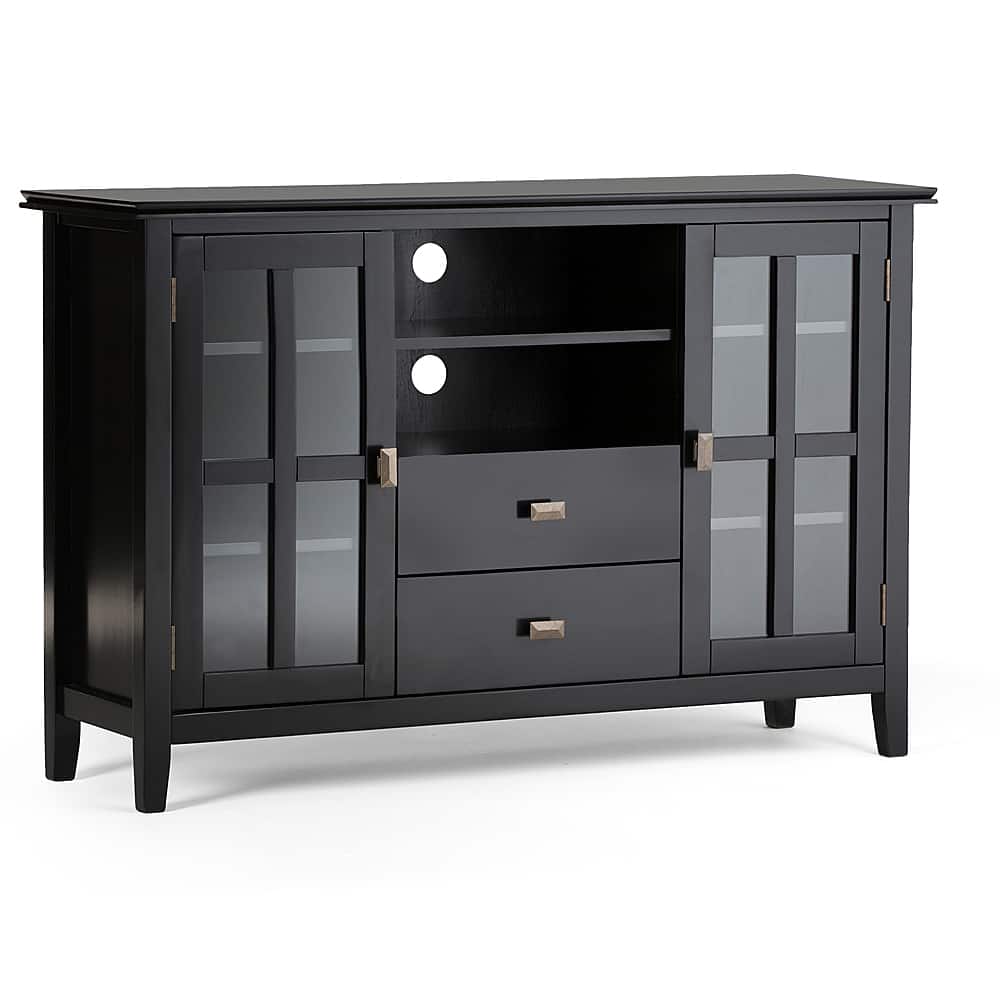 Front. Simpli Home - Artisan SOLID WOOD 53 inch Wide Transitional TV Media Stand in Black For TVs up to 60 inches - Black.