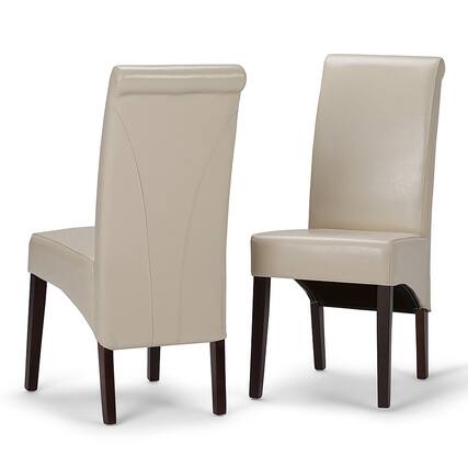 Front. Simpli Home - Avalon Wood & Polyurethane Faux Leather Dining Chairs (Set of 2) - Satin Cream.