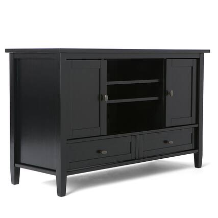 Front. Simpli Home - Warm Shaker SOLID WOOD 47 inch Wide Transitional TV Media Stand in Black For TVs up to 50 inches - Black.
