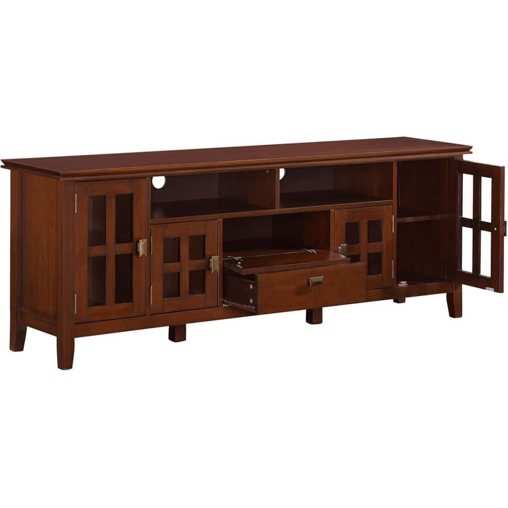 Simpli Home Artisan Tv Stand For Most Flat Panel Tvs Up To 80 Medium Auburn Brown