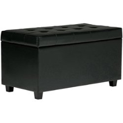 Simpli Home - Cosmopolitan Rectangular Wood / Faux Leather Ottoman With Inner Storage - Midnight Black - Front_Zoom