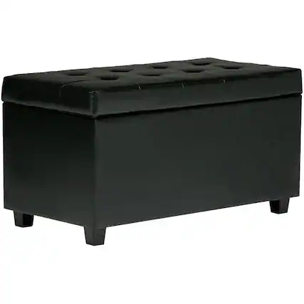 Front. Simpli Home - Cosmopolitan Rectangular Wood / Faux Leather Ottoman With Inner Storage - Midnight Black.