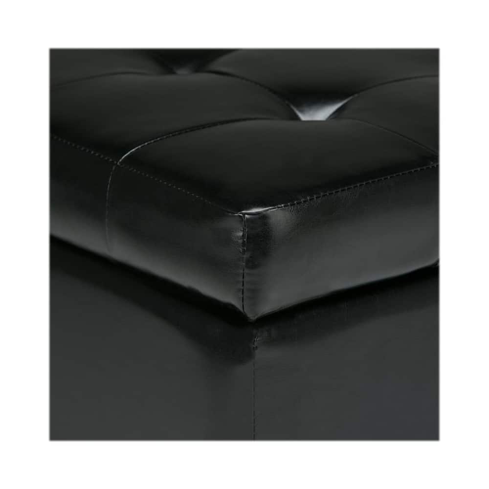 Alt View 11. Simpli Home - Cosmopolitan Rectangular Wood / Faux Leather Ottoman With Inner Storage - Midnight Black.