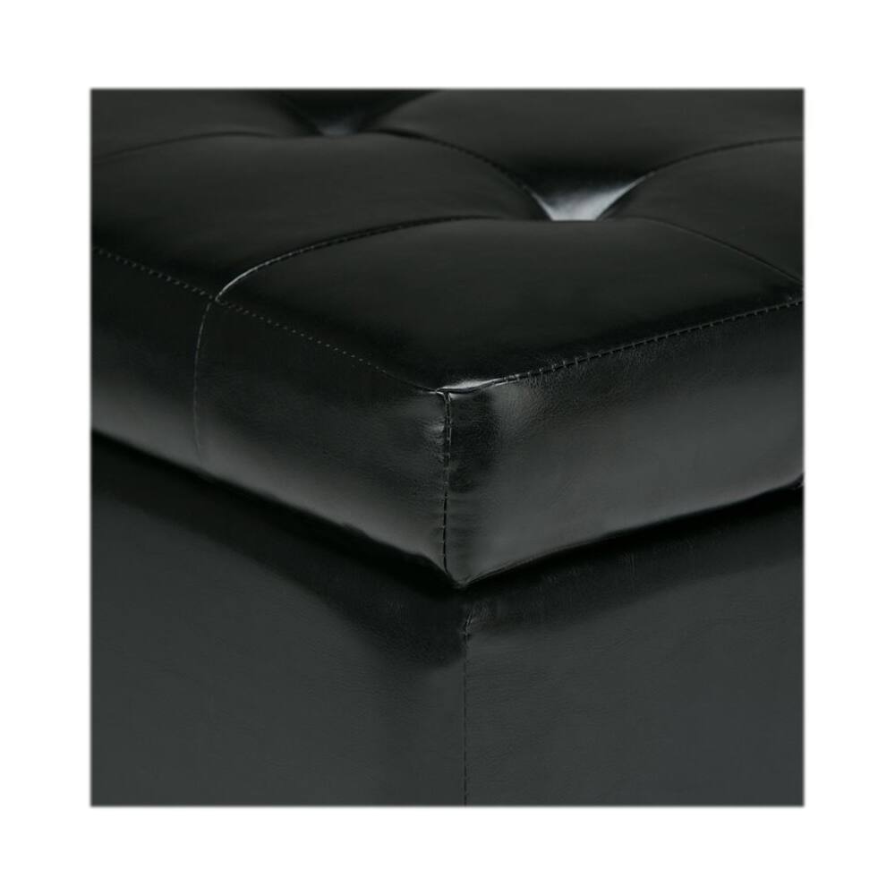 Alt View 11. Simpli Home - Cosmopolitan Rectangular Wood / Faux Leather Ottoman With Inner Storage - Midnight Black.