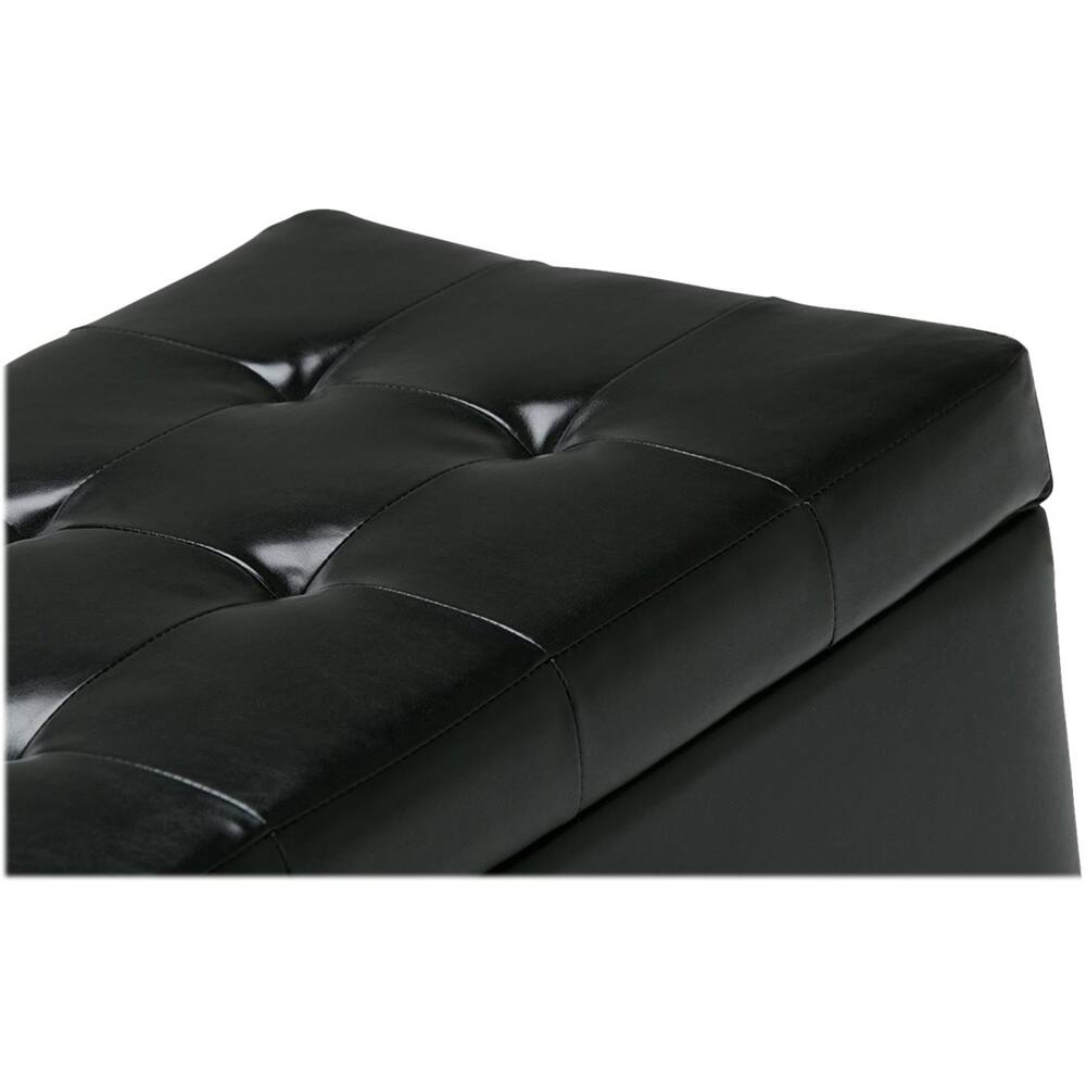 Alt View 13. Simpli Home - Cosmopolitan Rectangular Wood / Faux Leather Ottoman With Inner Storage - Midnight Black.