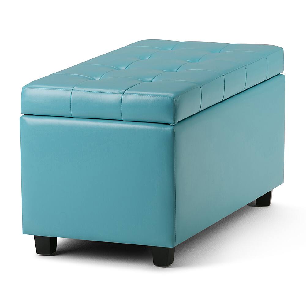 Alt View 14. Simpli Home - Cosmopolitan Rectangular Wood / Faux Leather Ottoman With Inner Storage - Soft Blue.