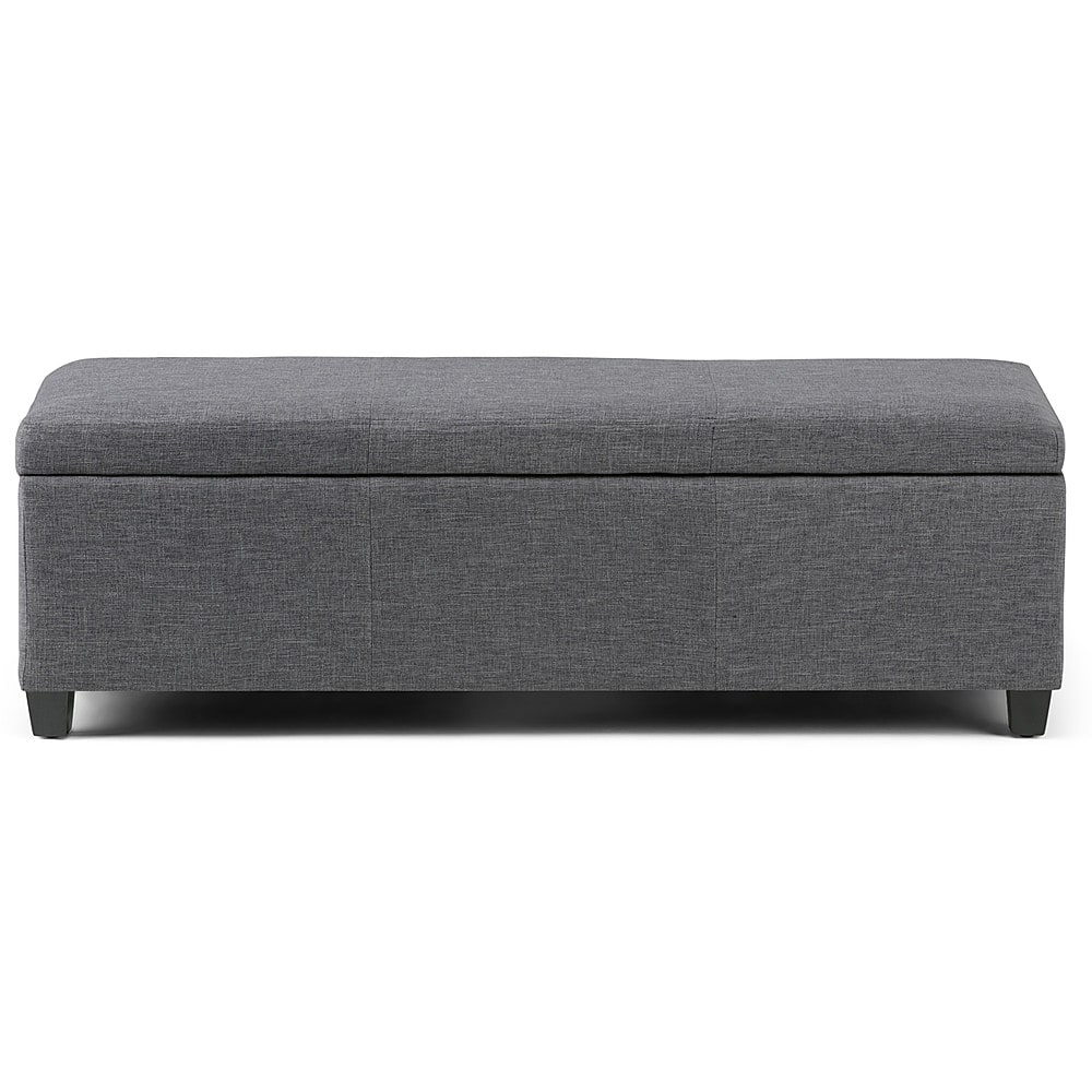 Angle. Simpli Home - Avalon Rectangular Polyester Ottoman With Inner Storage - Slate Gray.