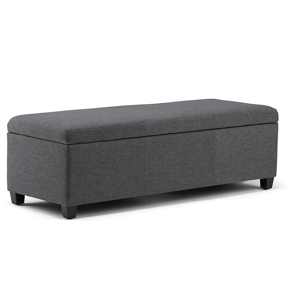Front. Simpli Home - Avalon Rectangular Polyester Ottoman With Inner Storage - Slate Gray.