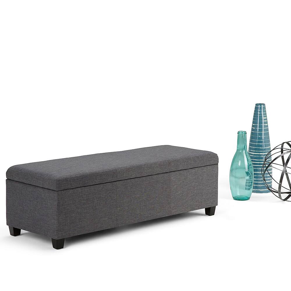 Left. Simpli Home - Avalon Rectangular Polyester Ottoman With Inner Storage - Slate Gray.