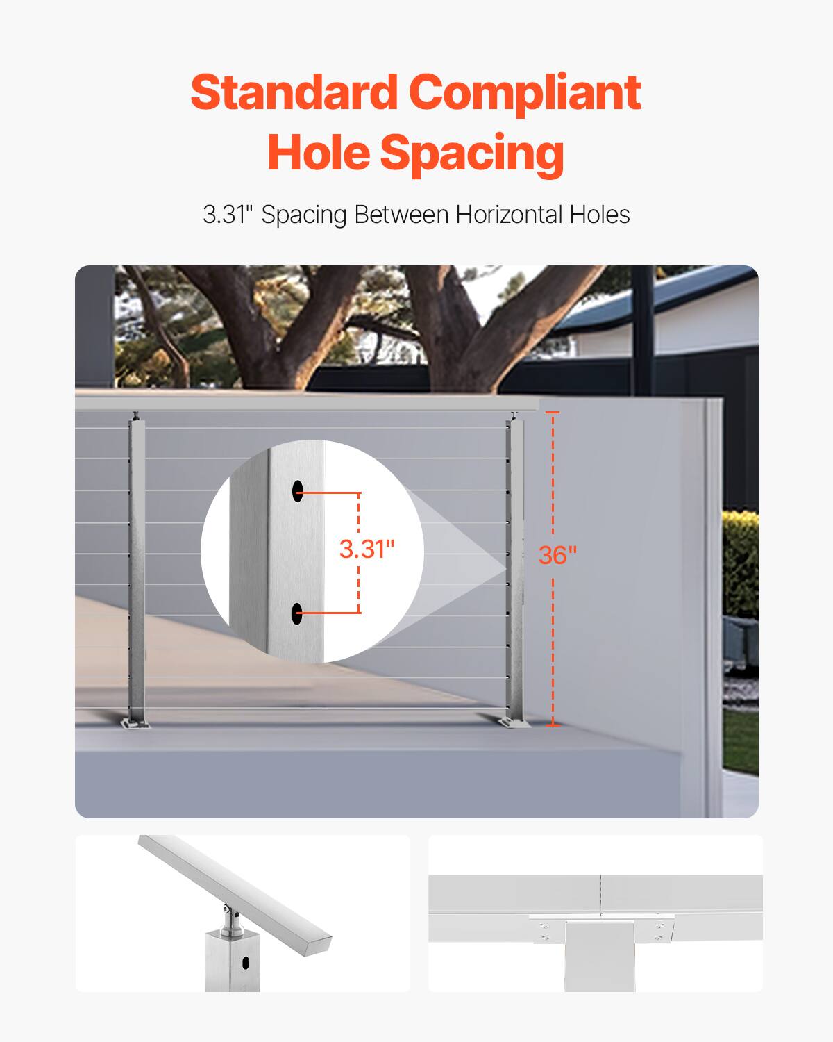 Standard Compliant Hole Spacing  
3.31" Spacing Between Horizontal Holes  
36"