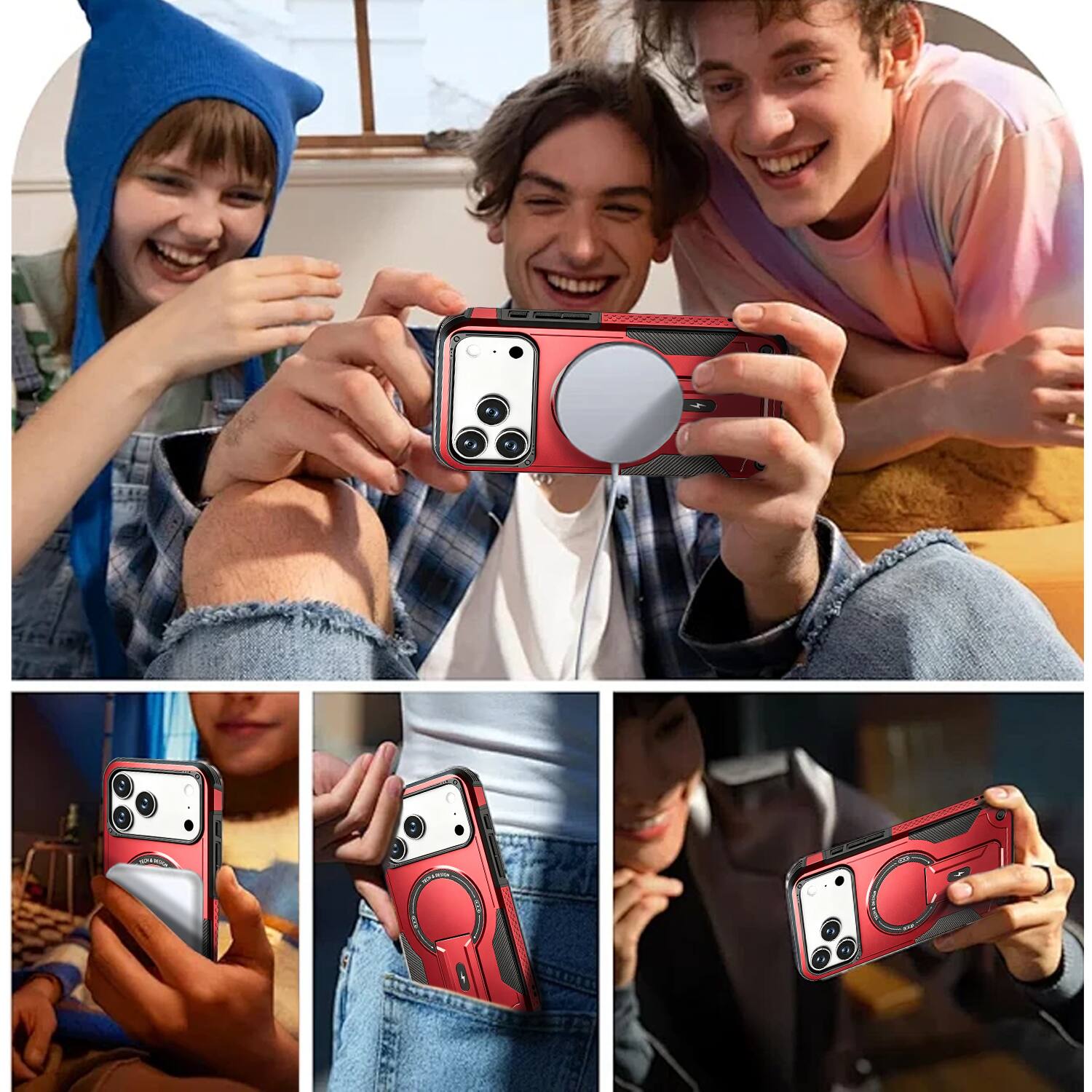 Alt View 4. Equipd - Phone Case for iPhone 18 Pro Max / iPhone 17 Pro Max (6.9"), Sturdy Magnetic Hybrid Cover with Bracket Kickstand - Red.