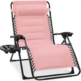 Best Choice Products - Oversized Padded Zero Gravity Chair, Folding Outdoor Patio Recliner w/ Side Tray - Bubblegum Pink