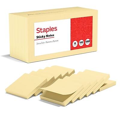 Staples Sticky Notes  
3 in x 3 in (76mm x 76mm)  
12 PACS  
100 SHEETS  
1200 SHEETS