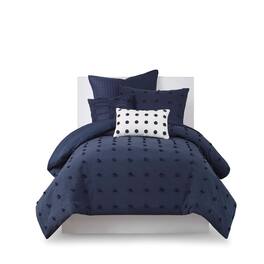 Gracie Mills - Grady Elegance Defined Cotton Jacquard Comforter Set with Euro Shams and Throw Pillows - Navy