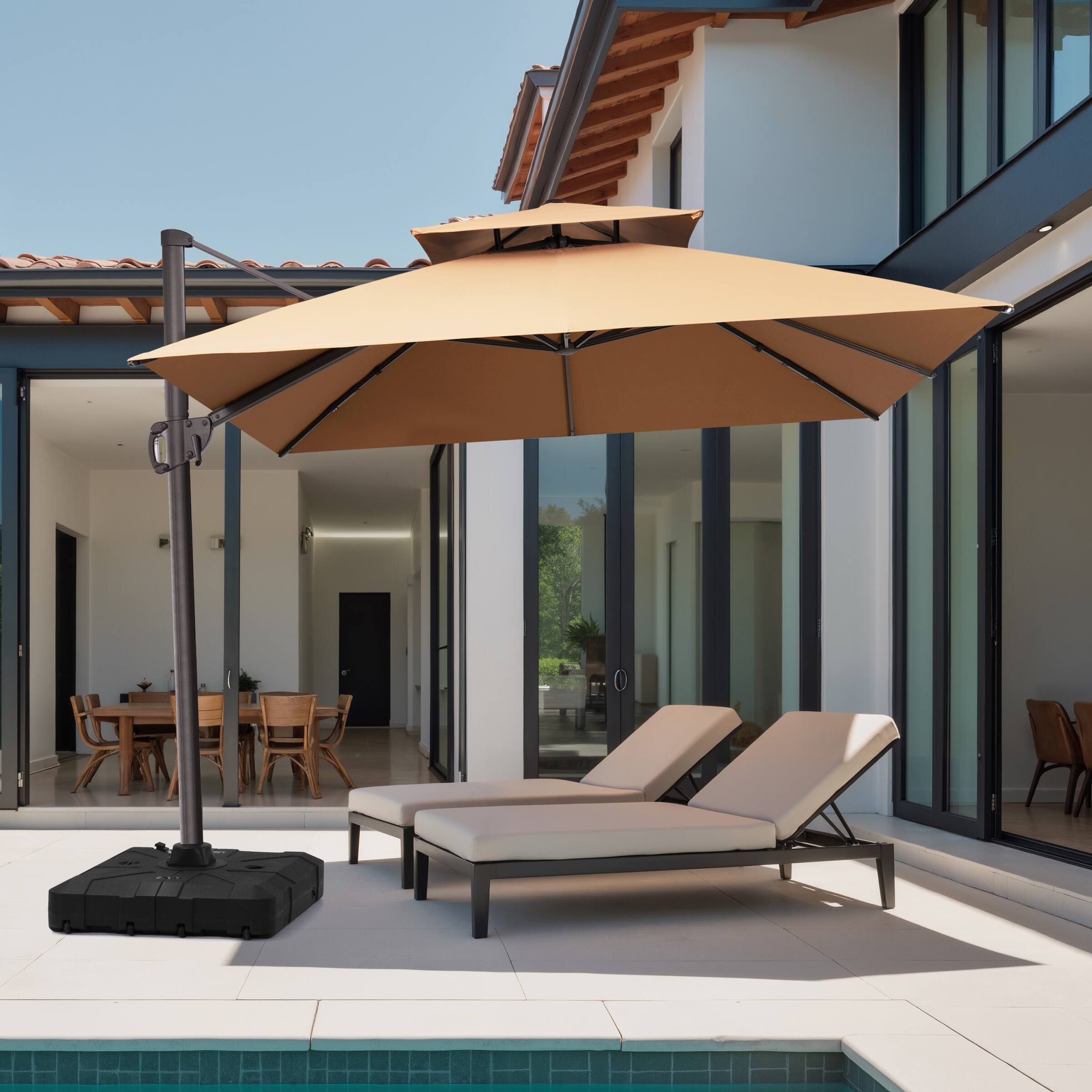 Alt View 1. Crestlive Products - Crestlive Products 10x10ft Aluminum Double Top Crank Cantilever Patio Umbrella with Base - Brown.