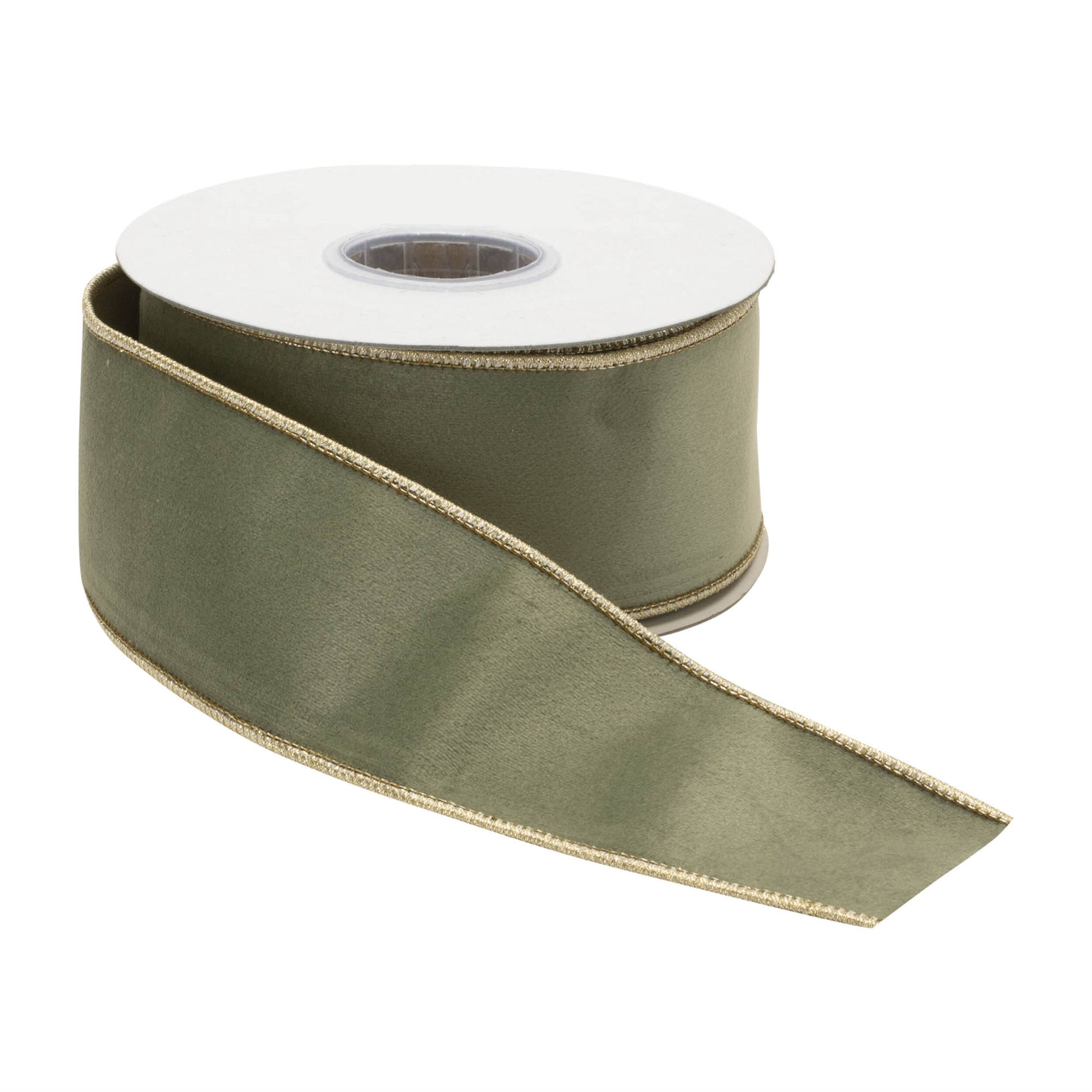 Angle. BreeBe - Green Wired Ribbon (Set of 2) - Green, Gold.