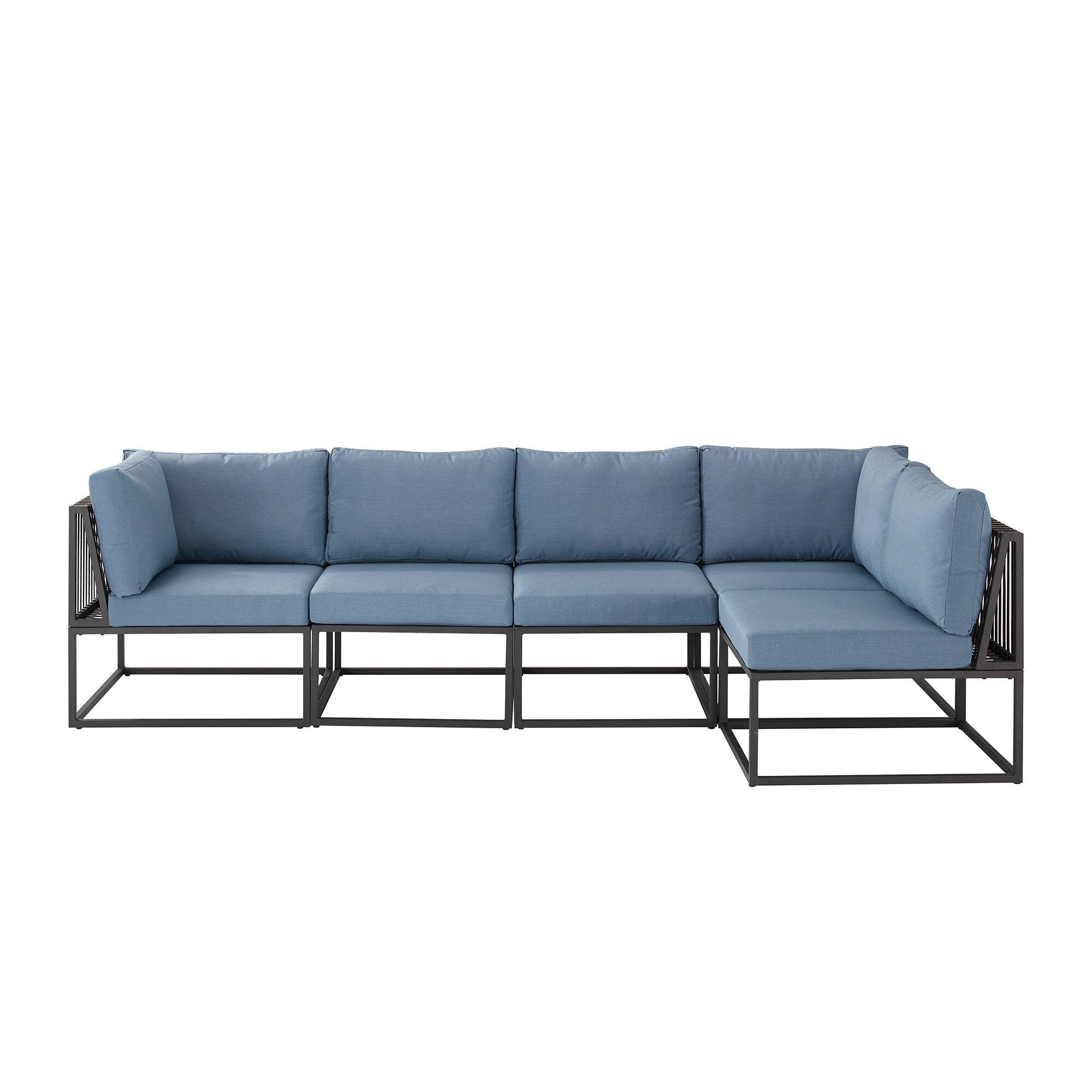 Front. Walker Edison - Modern Rockland 5-Piece Patio Sectional - Blue.