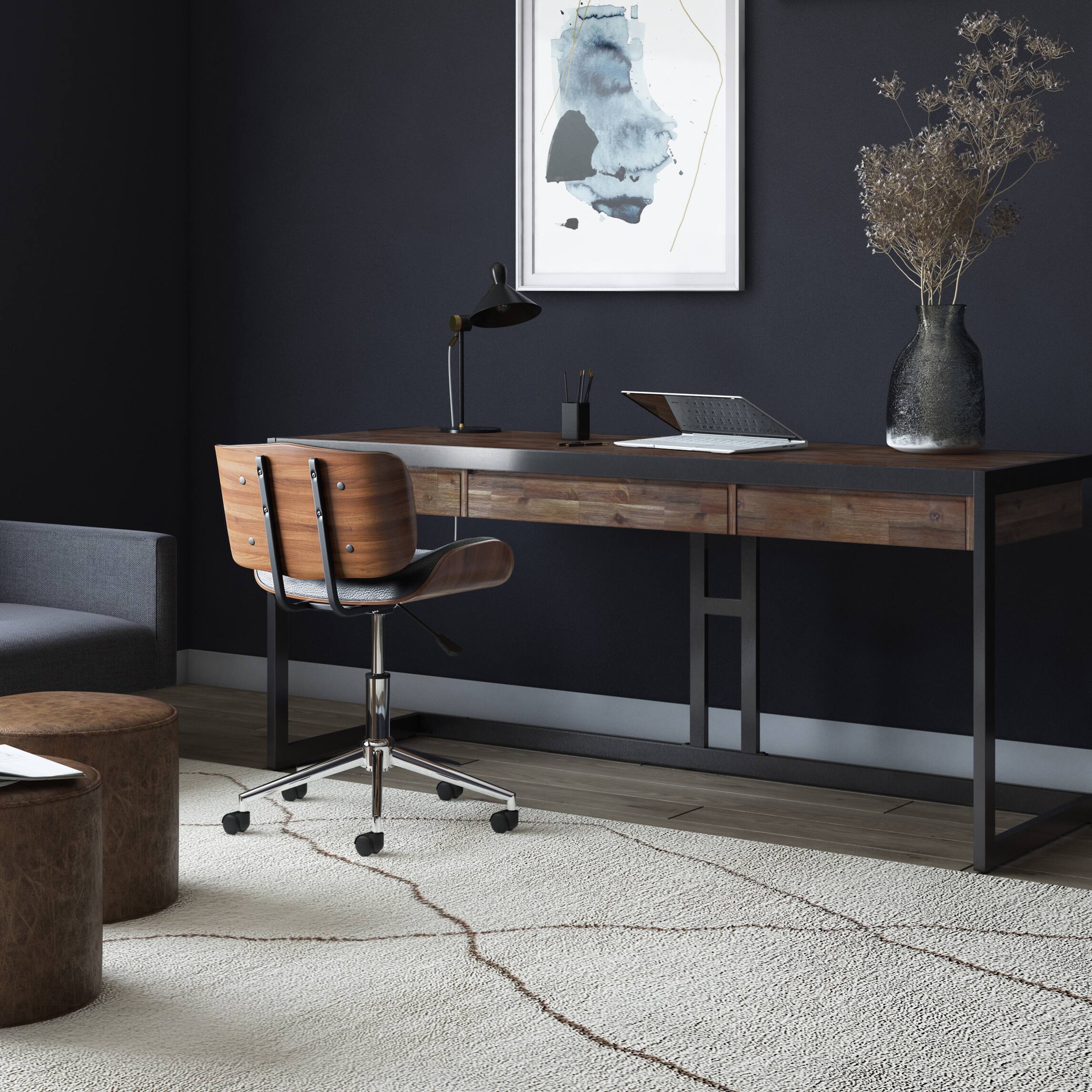 Angle. Simpli Home - Erina 72 inch Wide Solid Acacia Wood Large Desk in Rustic Natural Aged Brown - Rustic Natural Aged Brown.