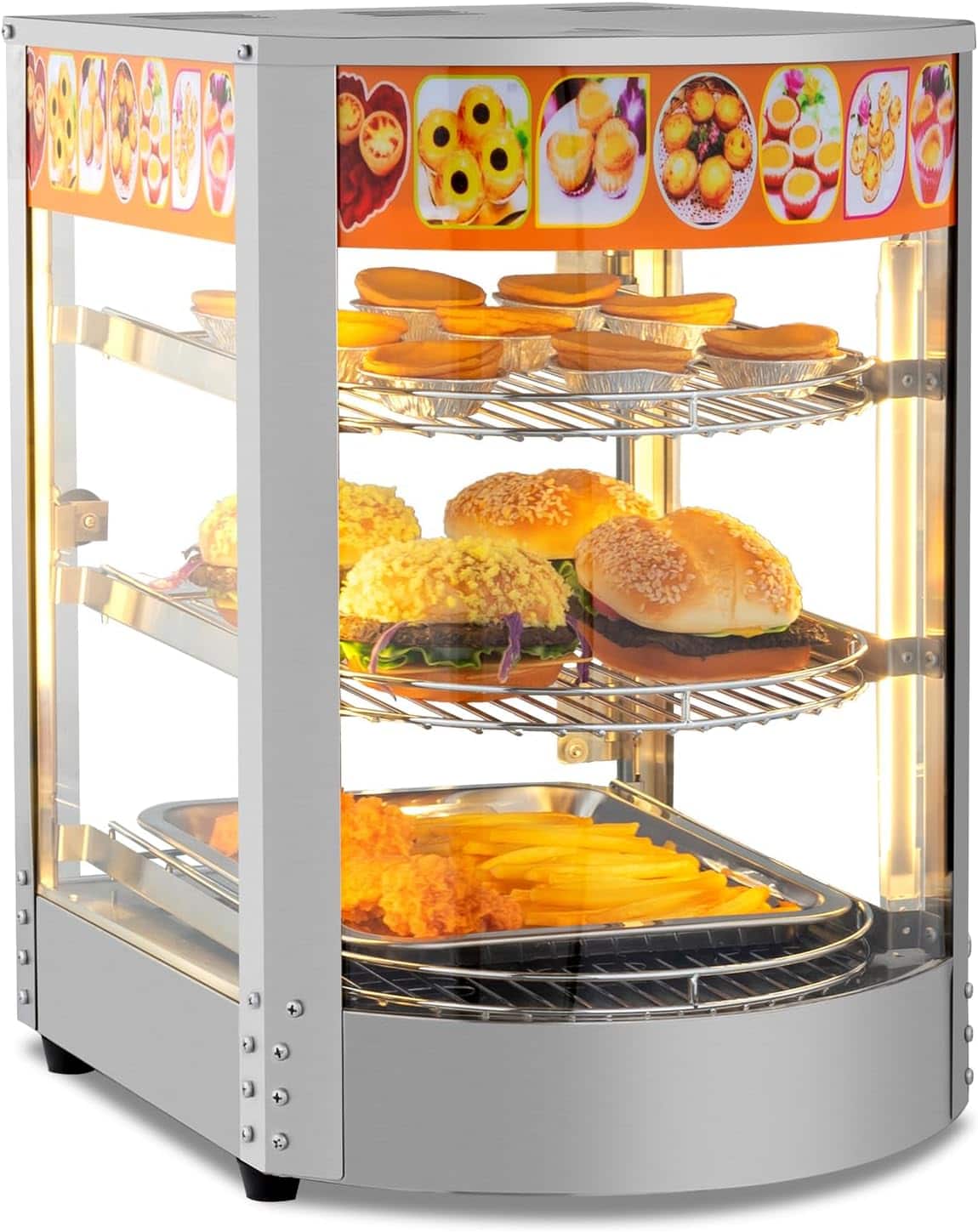 Winado - 3 Tiers Commercial Food Warmer Display Electric Countertop Pretzel Pizza Warmer - Silver