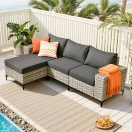Ovios - 4 PCS Patio Furniture Sectional Sofa All Weather Wicker Couch with Ottoman - Black