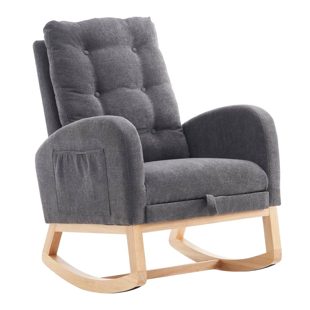 Alt View 8. Loheer - Loheer Gray Accent Rocking Chair High Back Nursery Rocker with Rubber Wood Base - Gray.