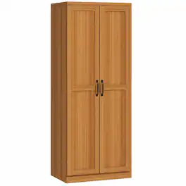 PULUZ - 63 inch 2-Door Kitchen Pantry, Freestanding Cabinet with 2 Adjustable Shelves for Dining Room, Cinnamon Teak Wood Grain - Orange
