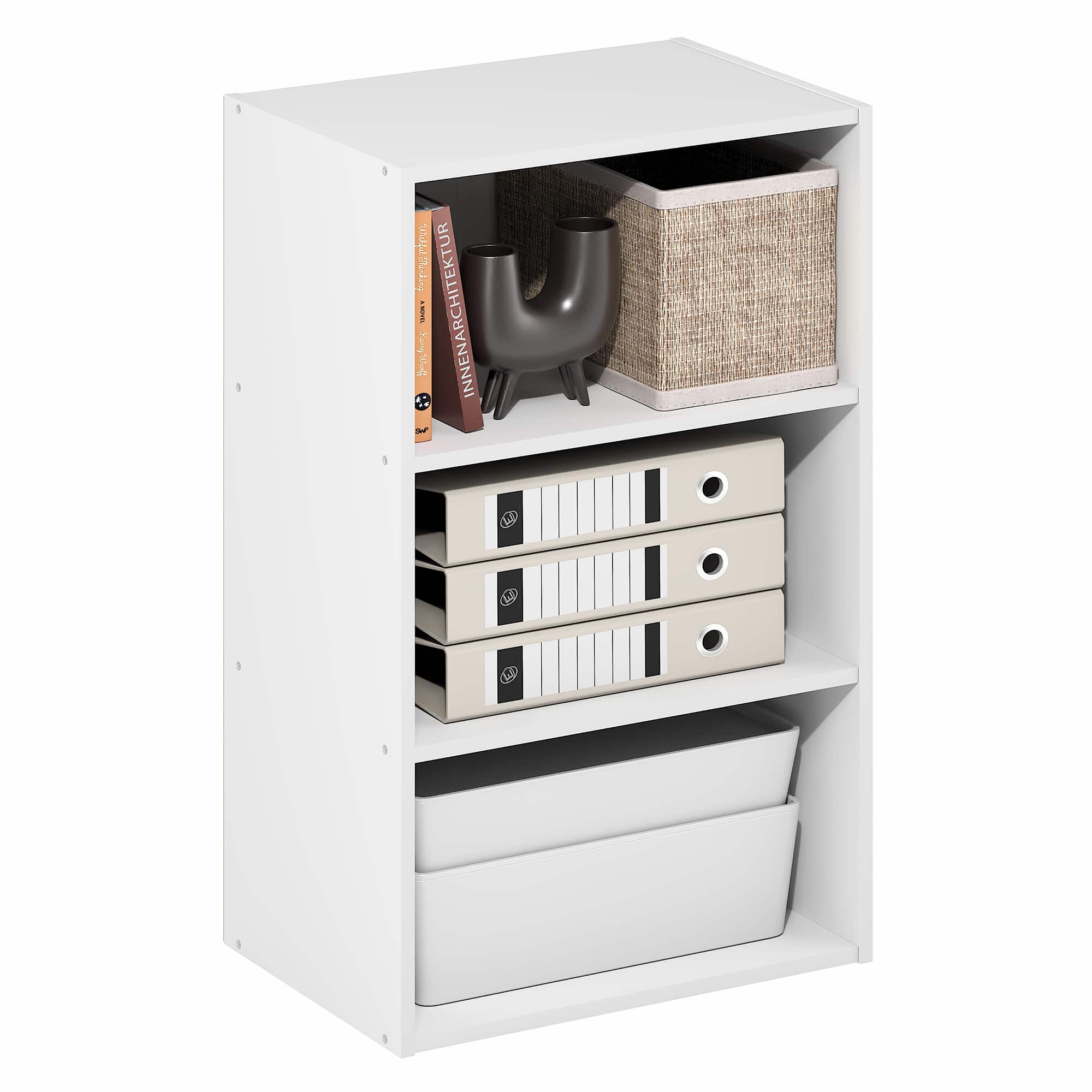 Furinno - Basic 3-Tier Open Shelf Bookcase, Bookshelf, Storage Organizer, 11 x 17 x 26 - White