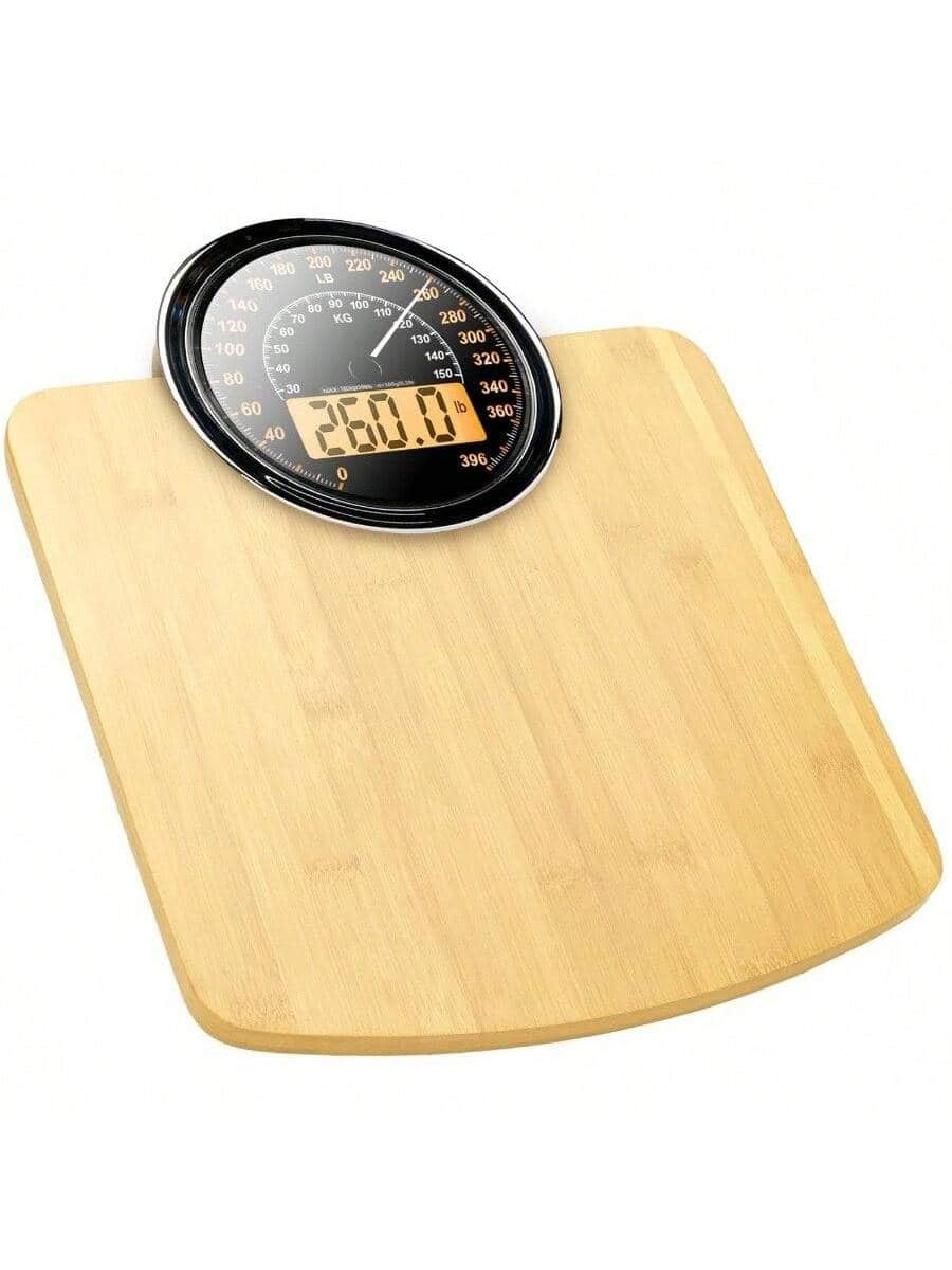 The Best Inks - Hybrid 2 - in - 1 Analog Digital Weighing Scale Body Weight to 400lbs - Thick Tempered Glass - Large Display - Wood + LB Version
