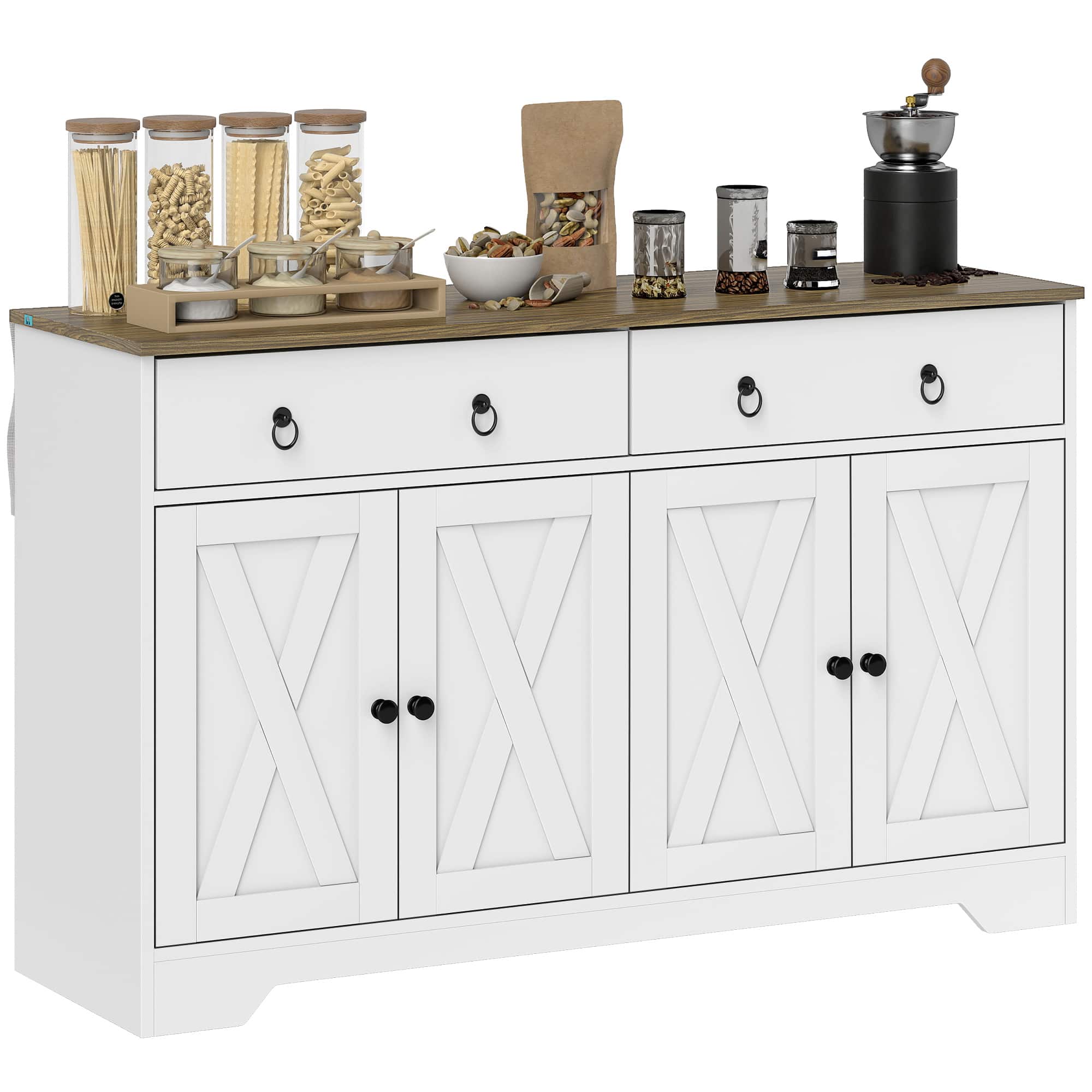 Homcom - Storage Sideboard, Farmhouse Buffet Cabinet with Barn Style Doors, Drawers - White